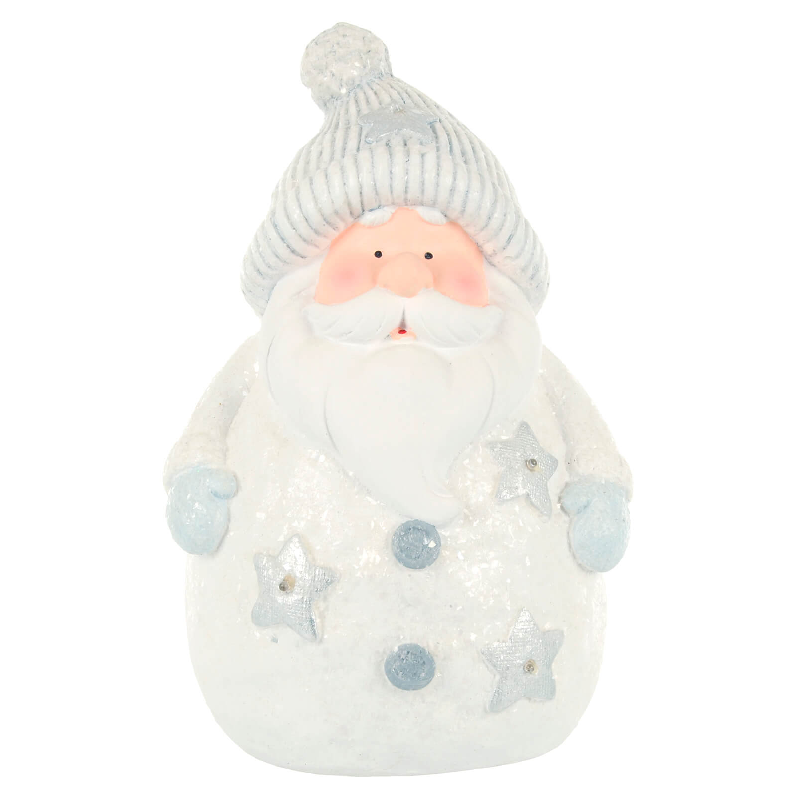 Mr Crimbo Light Up Christmas Snowman Santa White Blue Ceramic 37cm - MrCrimbo.co.uk -XS7148 - Santa -
